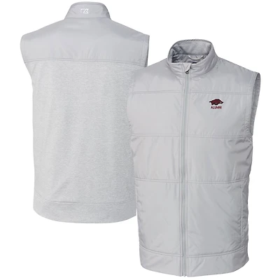 Men's Cutter & Buck  Gray Arkansas Razorbacks Alumni Logo Stealth Hybrid Quilted Windbreaker Full-Zip Vest