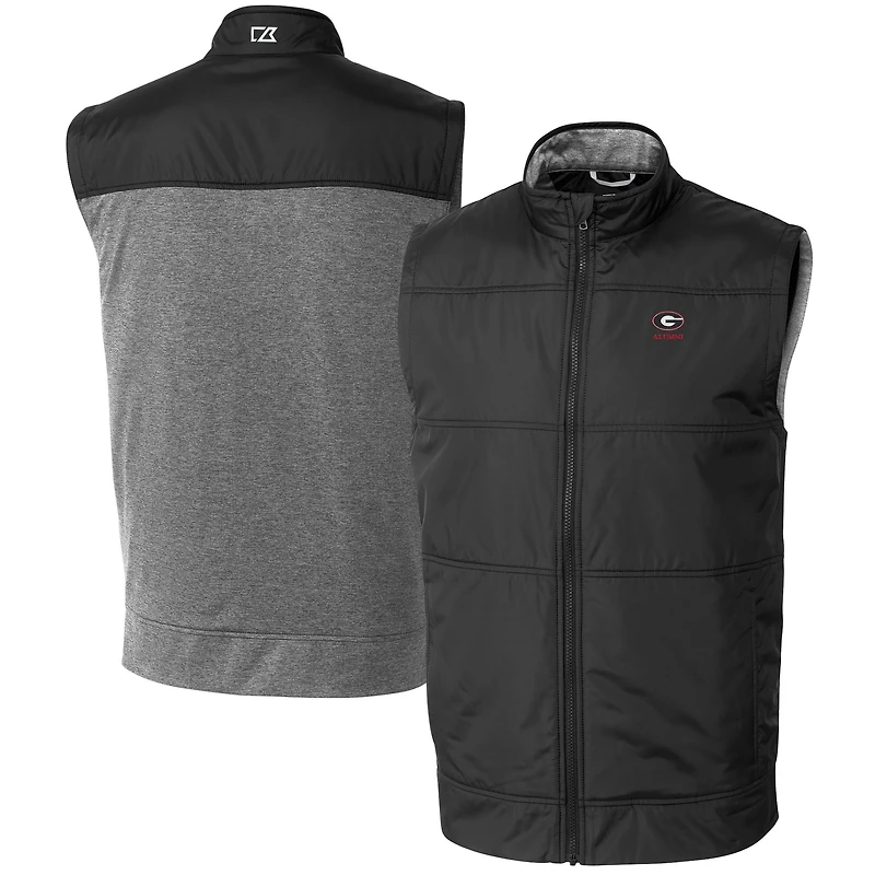 Men's Cutter & Buck  Black Georgia Bulldogs Alumni Logo Stealth Hybrid Quilted Windbreaker Full-Zip Vest