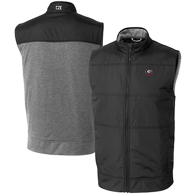 Men's Cutter & Buck  Black Georgia Bulldogs Alumni Logo Stealth Hybrid Quilted Windbreaker Full-Zip Vest