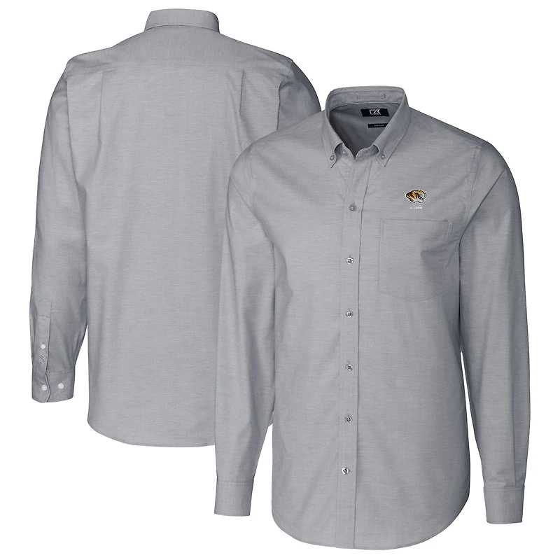 Men's Cutter & Buck  Charcoal Missouri Tigers Alumni Logo Stretch Oxford Long Sleeve Button-Down Shirt