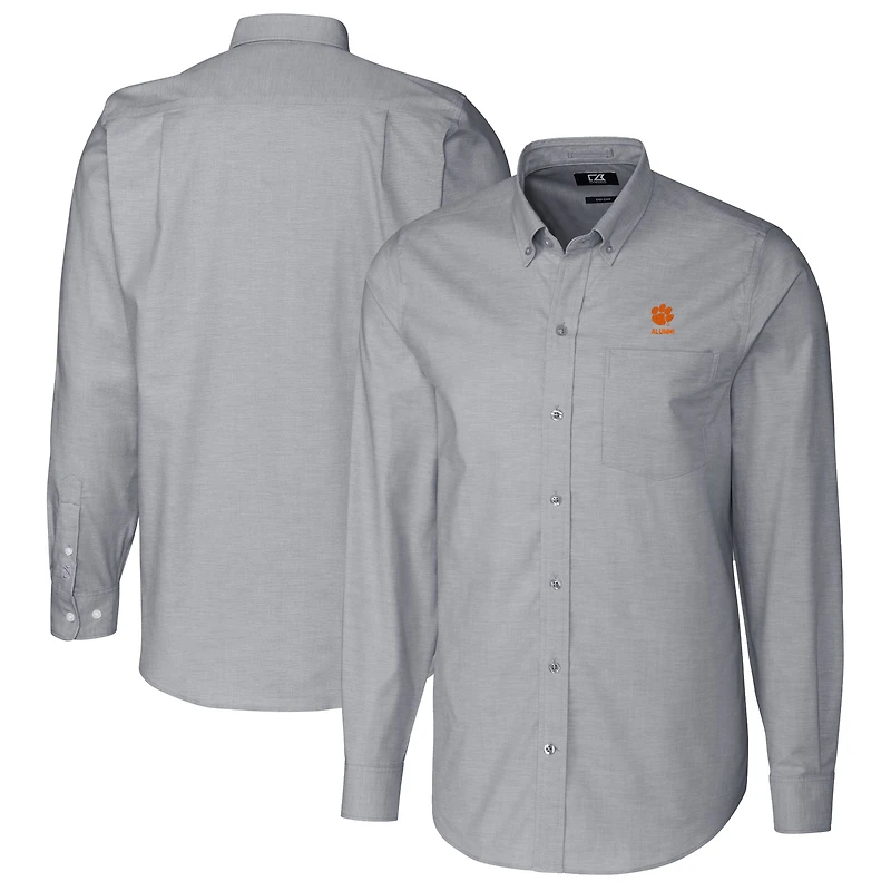 Men's Cutter & Buck Charcoal Clemson Tigers Alumni Logo Stretch Oxford Long Sleeve Button-Down Shirt