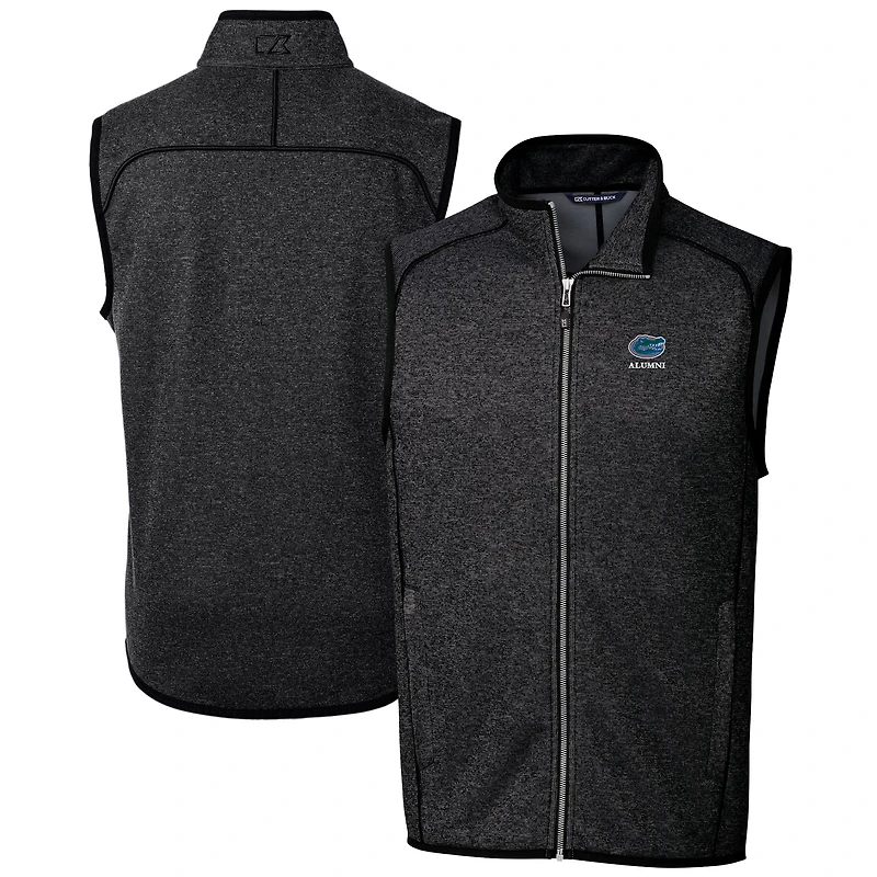 Men's Cutter & Buck  Heather Charcoal Florida Gators Alumni Logo Mainsail Sweater Knit Fleece Full-Zip Vest
