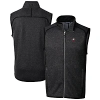 Men's Cutter & Buck  Heather Charcoal Georgia Bulldogs Alumni Logo Mainsail Sweater Knit Fleece Full-Zip Vest