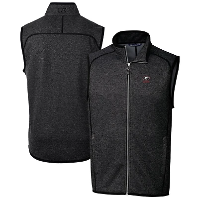 Men's Cutter & Buck  Heather Charcoal Georgia Bulldogs Alumni Logo Mainsail Sweater Knit Fleece Full-Zip Vest
