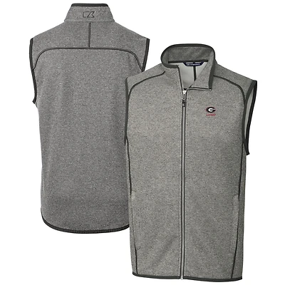 Men's Cutter & Buck  Heather Gray Georgia Bulldogs Alumni Logo Mainsail Sweater Knit Fleece Full-Zip Vest