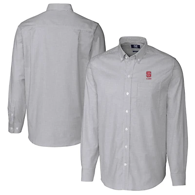 Men's Cutter & Buck  Charcoal NC State Wolfpack Alumni Logo Stretch Oxford Stripe Long Sleeve Button-Down Shirt