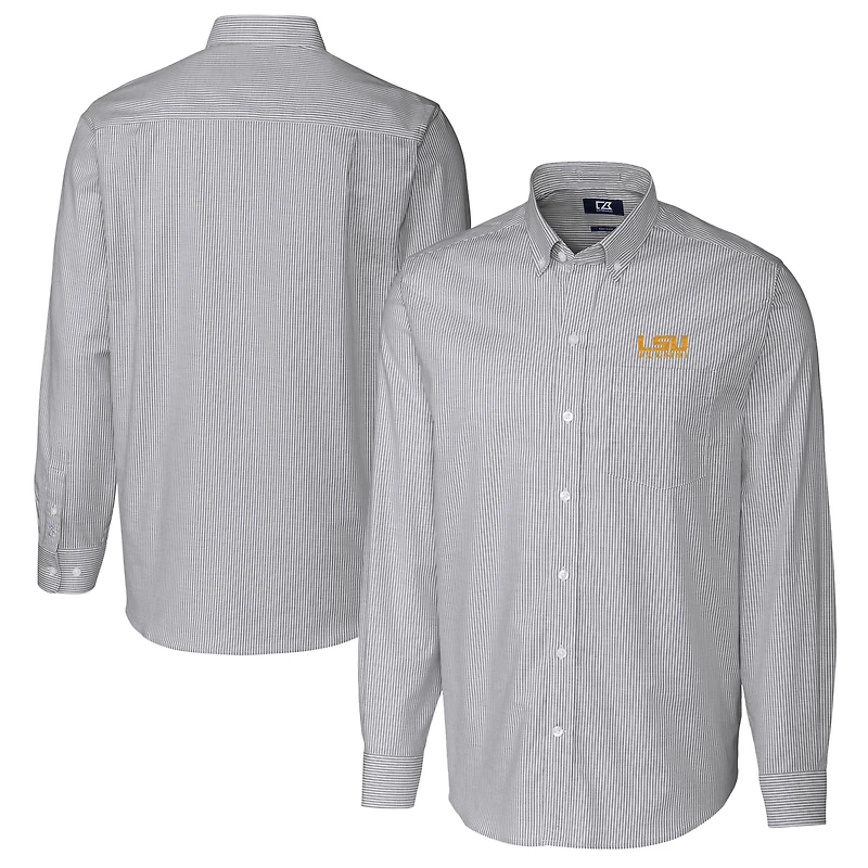 Men's Cutter & Buck  Charcoal LSU Tigers Alumni Logo Stretch Oxford Stripe Long Sleeve Button-Down Shirt