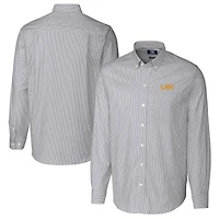 Men's Cutter & Buck  Charcoal LSU Tigers Alumni Logo Stretch Oxford Stripe Long Sleeve Button-Down Shirt