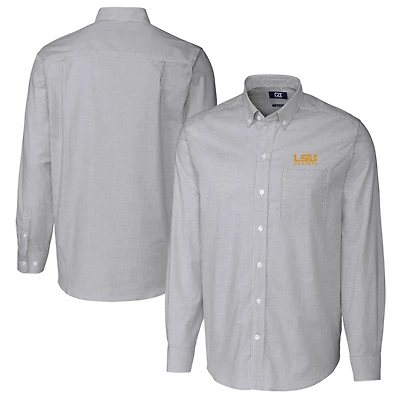 Men's Cutter & Buck  Charcoal LSU Tigers Alumni Logo Stretch Oxford Stripe Long Sleeve Button-Down Shirt