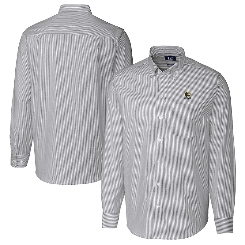 Men's Cutter & Buck Charcoal Notre Dame Fighting Irish Alumni Logo Stretch Oxford Stripe Long Sleeve Button-Down Shirt