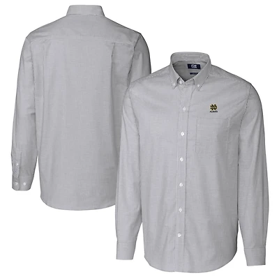 Men's Cutter & Buck Charcoal Notre Dame Fighting Irish Alumni Logo Stretch Oxford Stripe Long Sleeve Button-Down Shirt