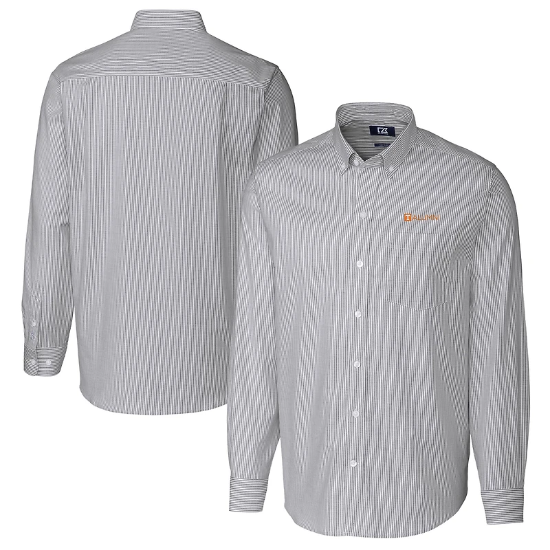 Men's Cutter & Buck  Charcoal Tennessee Volunteers Alumni Logo Stretch Oxford Stripe Long Sleeve Button-Down Shirt