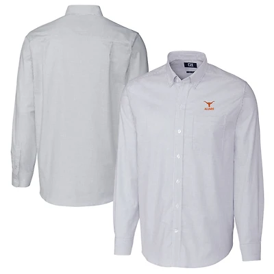 Men's Cutter & Buck Light Blue Texas Longhorns Alumni Logo Stretch Oxford Stripe Long Sleeve Button-Down Shirt