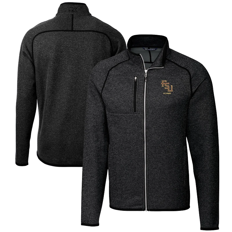 Men's Cutter & Buck  Heather Charcoal Florida State Seminoles Alumni Logo Mainsail Sweater-Knit Full-Zip Jacket