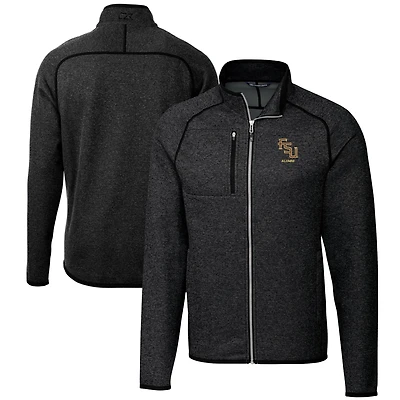 Men's Cutter & Buck  Heather Charcoal Florida State Seminoles Alumni Logo Mainsail Sweater-Knit Full-Zip Jacket