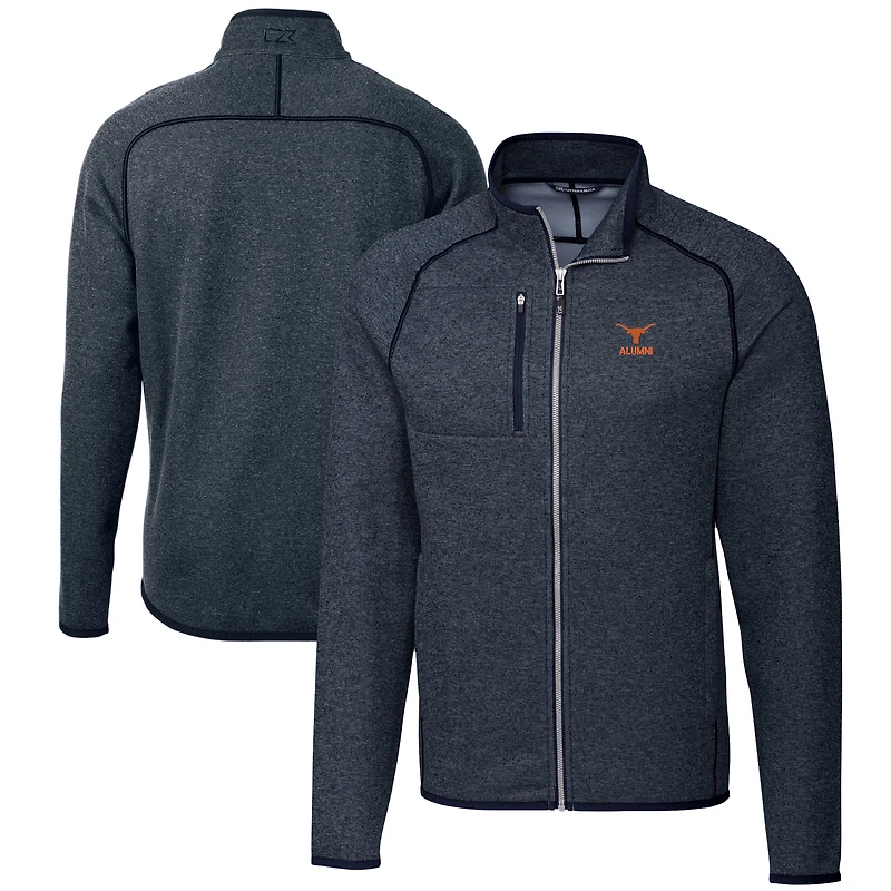 Men's Cutter & Buck  Heather Navy Texas Longhorns Alumni Logo Mainsail Sweater-Knit Full-Zip Jacket