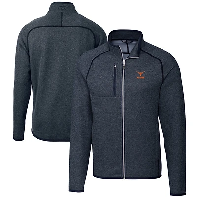 Men's Cutter & Buck  Heather Navy Texas Longhorns Alumni Logo Mainsail Sweater-Knit Full-Zip Jacket