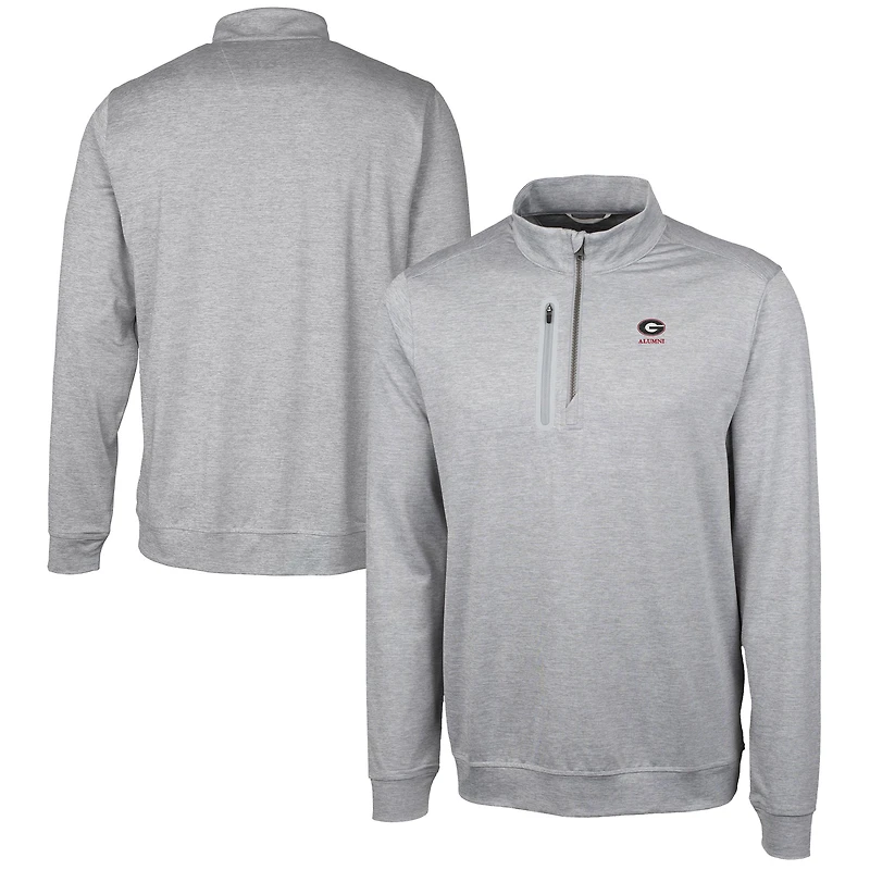 Men's Cutter & Buck  Gray Georgia Bulldogs Alumni Logo Stealth Heathered Quarter-Zip Pullover Top