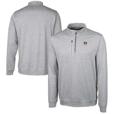 Men's Cutter & Buck  Gray Georgia Bulldogs Alumni Logo Stealth Heathered Quarter-Zip Pullover Top