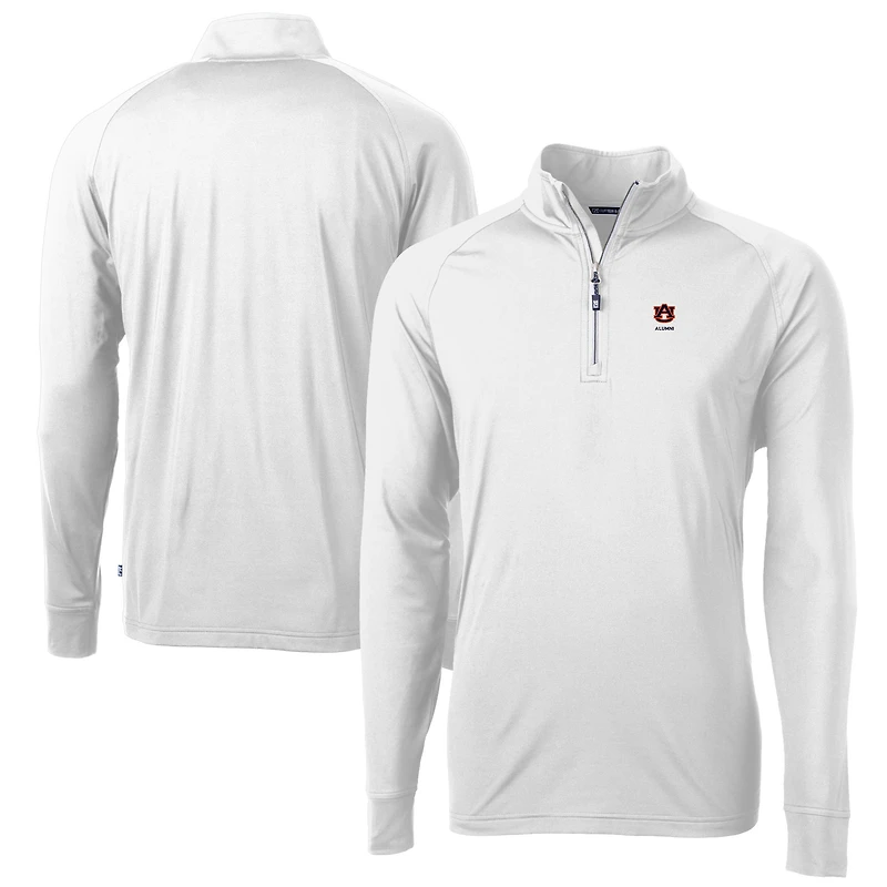 Men's Cutter & Buck  White Auburn Tigers Alumni Logo Adapt Eco Knit Stretch Recycled Quarter-Zip Pullover Top