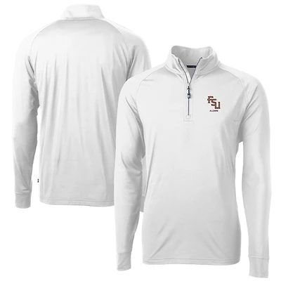 Men's Cutter & Buck  White Florida State Seminoles Alumni Logo Adapt Eco Knit Stretch Recycled Quarter-Zip Pullover Top