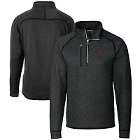 Men's Cutter & Buck  Heather Charcoal Alabama Crimson Tide Alumni Logo Mainsail Sweater-Knit Half-Zip Pullover Jacket