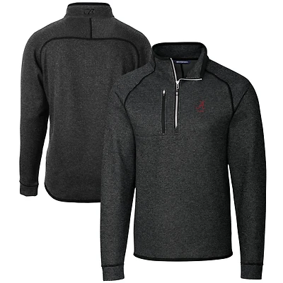 Men's Cutter & Buck  Heather Charcoal Alabama Crimson Tide Alumni Logo Mainsail Sweater-Knit Half-Zip Pullover Jacket
