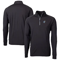 Men's Cutter & Buck  Black Kansas Jayhawks Alumni Logo Adapt Eco Knit Stretch Recycled Quarter-Zip Pullover Top