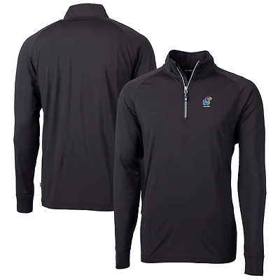 Men's Cutter & Buck Black Kansas Jayhawks Alumni Logo Adapt Eco Knit Stretch Recycled Quarter-Zip Pullover Top