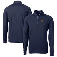 Men's Cutter & Buck  Navy West Virginia Mountaineers Alumni Logo Adapt Eco Knit Stretch Recycled Quarter-Zip Pullover Top
