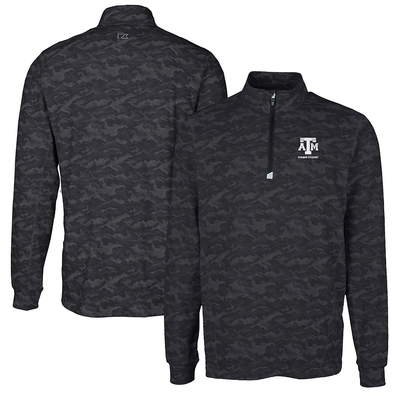 Men's Cutter & Buck  Black Texas A&M Aggies Alumni Logo Traverse Camo Print Stretch Quarter-Zip Pullover Top