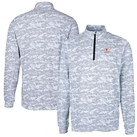 Men's Cutter & Buck  Charcoal Texas Longhorns Alumni Logo Traverse Camo Print Stretch Quarter-Zip Pullover Top