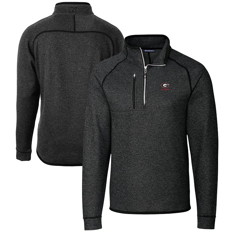 Men's Cutter & Buck  Heather Charcoal Georgia Bulldogs Alumni Logo Mainsail Sweater-Knit Half-Zip Pullover Jacket