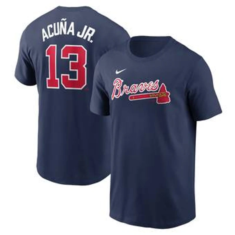 Men's Nike Ronald Acuña Jr. Navy Atlanta Braves Fuse Name & Number T-Shirt