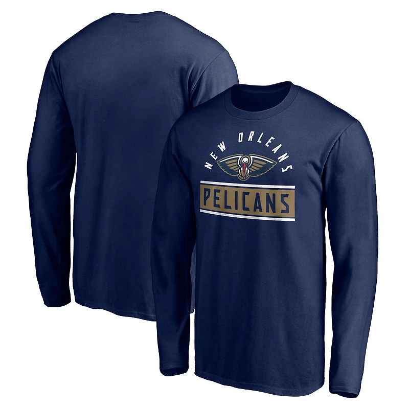 Men's Navy New Orleans Pelicans Team Arch Knockout Long Sleeve T-Shirt