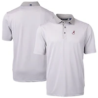 Men's Cutter & Buck  Gray Alabama Crimson Tide Alumni Logo Virtue Eco Pique Micro Stripe Recycled Polo