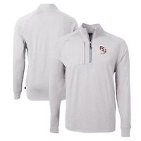 Men's Cutter & Buck  Heather Gray Florida State Seminoles Alumni Logo Adapt Eco Knit Heathered Recycled Quarter-Zip Pullover Top