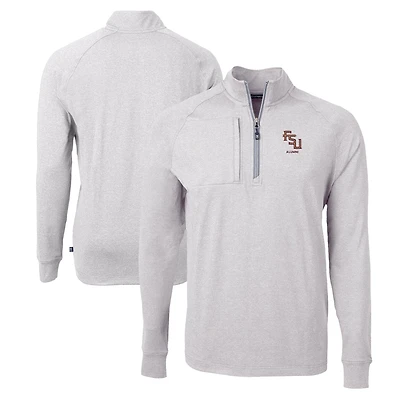 Men's Cutter & Buck  Heather Gray Florida State Seminoles Alumni Logo Adapt Eco Knit Heathered Recycled Quarter-Zip Pullover Top