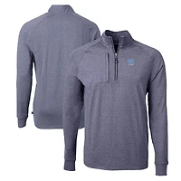 Men's Cutter & Buck  Heather Navy North Carolina Tar Heels Alumni Logo Adapt Eco Knit Heathered Recycled Quarter-Zip Pullover Top
