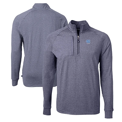 Men's Cutter & Buck  Heather Navy North Carolina Tar Heels Alumni Logo Adapt Eco Knit Heathered Recycled Quarter-Zip Pullover Top
