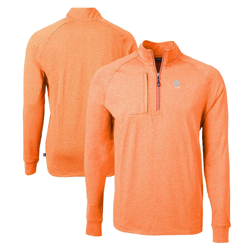 Men's Cutter & Buck Heather Clemson Tigers Alumni Logo Adapt Eco Knit Heathered Recycled Quarter-Zip Pullover Top