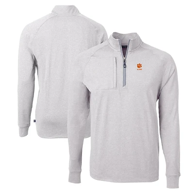 Men's Cutter & Buck  Heather Gray Clemson Tigers Alumni Logo Adapt Eco Knit Heathered Recycled Quarter-Zip Pullover Top