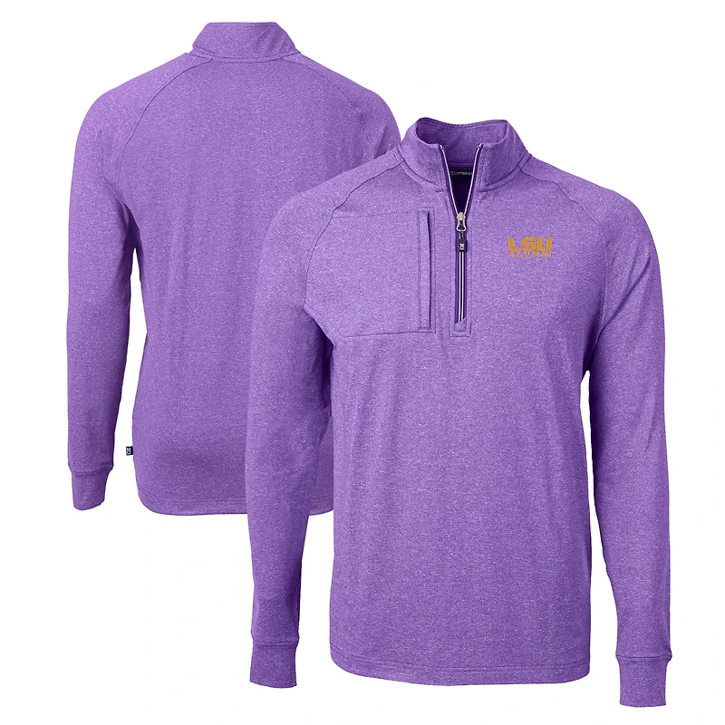 Men's Cutter & Buck  Heather Purple LSU Tigers Alumni Logo Adapt Eco Knit Heathered Recycled Quarter-Zip Pullover Top