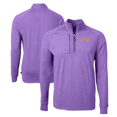 Men's Cutter & Buck  Heather Purple LSU Tigers Alumni Logo Adapt Eco Knit Heathered Recycled Quarter-Zip Pullover Top