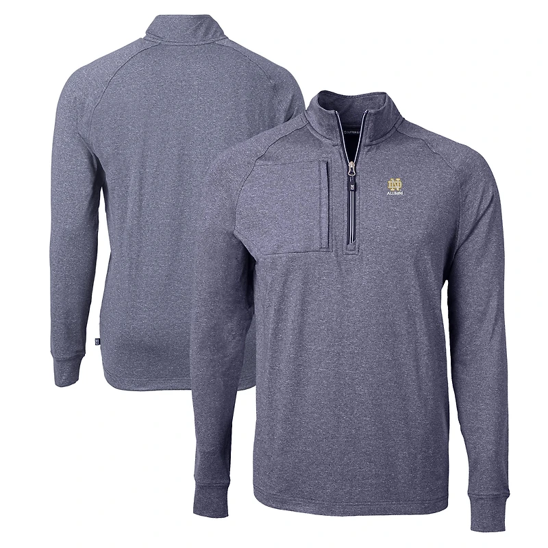Men's Cutter & Buck  Heather Navy Notre Dame Fighting Irish Alumni Logo Adapt Eco Knit Heathered Recycled Quarter-Zip Pullover Top