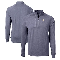 Men's Cutter & Buck  Heather Navy Notre Dame Fighting Irish Alumni Logo Adapt Eco Knit Heathered Recycled Quarter-Zip Pullover Top