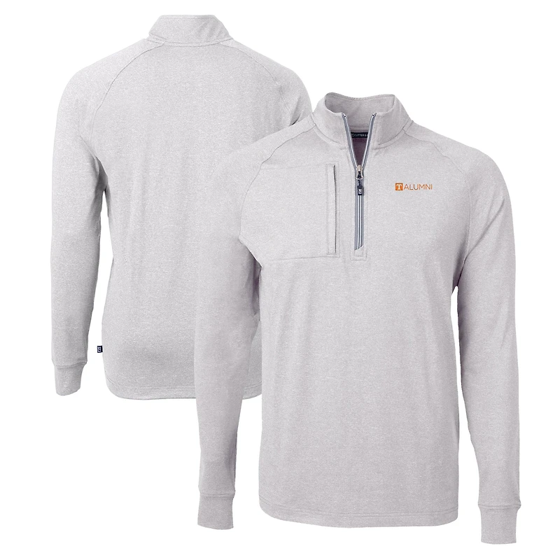 Men's Cutter & Buck  Heather Gray Tennessee Volunteers Alumni Logo Adapt Eco Knit Heathered Recycled Quarter-Zip Pullover Top