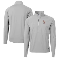 Men's Cutter & Buck  Gray Florida State Seminoles Alumni Logo Adapt Eco Knit Hybrid Recycled Quarter-Zip Pullover Top