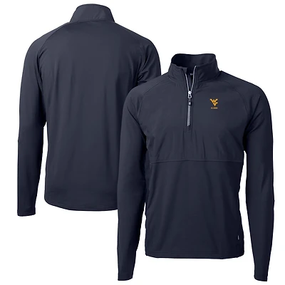 Men's Cutter & Buck  Navy West Virginia Mountaineers Alumni Logo Adapt Eco Knit Hybrid Recycled Quarter-Zip Pullover Top
