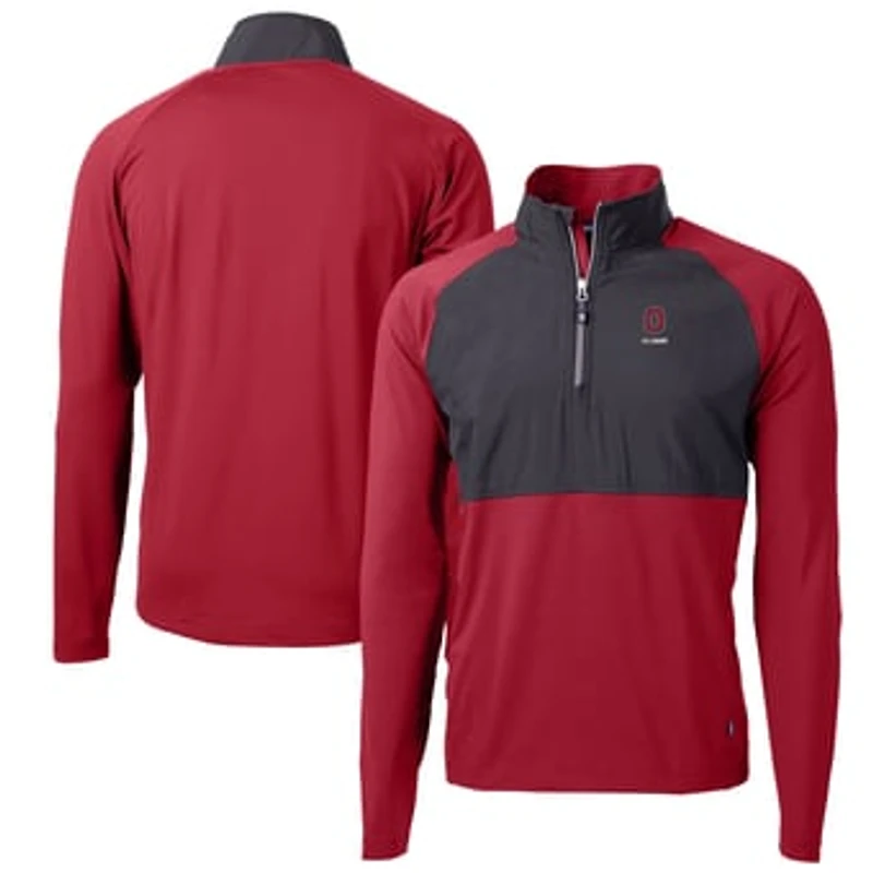 Men's Cutter & Buck Scarlet Ohio State Buckeyes Alumni Logo Adapt Eco Knit Hybrid Recycled Quarter-Zip Pullover Top